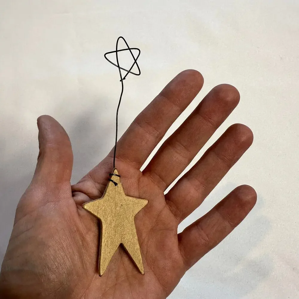 Primitive Farmhouse Christmas Yellow Wooden Star Ornament